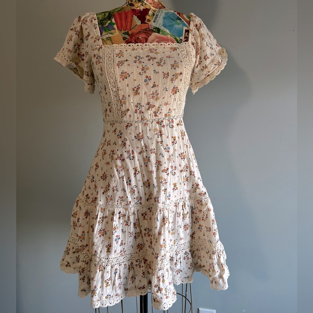 American Eagle Outfitters AE Puffed Sleeve Smocked Mini Peasant Dress